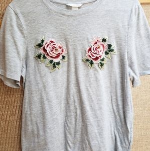 H&M Embroidered Floral Breast Tshirt S